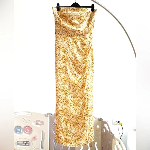 Reformation Barrow Silk Dress In Goldfinch NEW